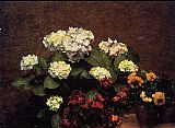 Henri Fantin-Latour Hydrangias Cloves and Two Pots of Pansies painting